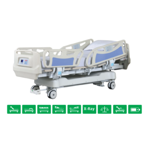 Electric hospital bed with columns central brake